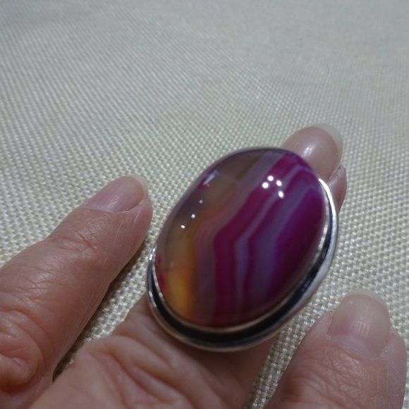 Beautiful "PINK BOTSWANA AGATE" Handmade Sterling Ring Size 6 #377B - Picture 3 of 3